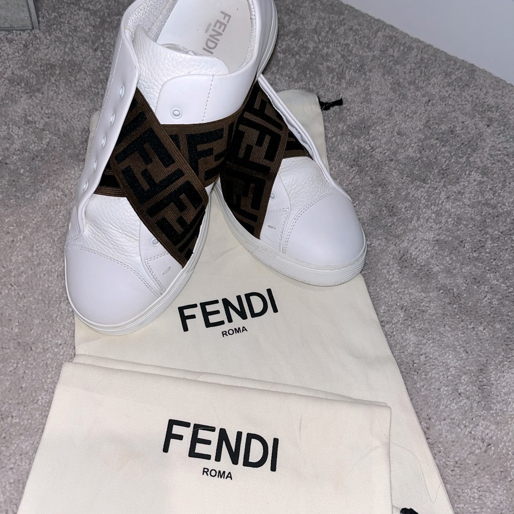 Fendi FF Taping Laceless LowTop Sneakers White